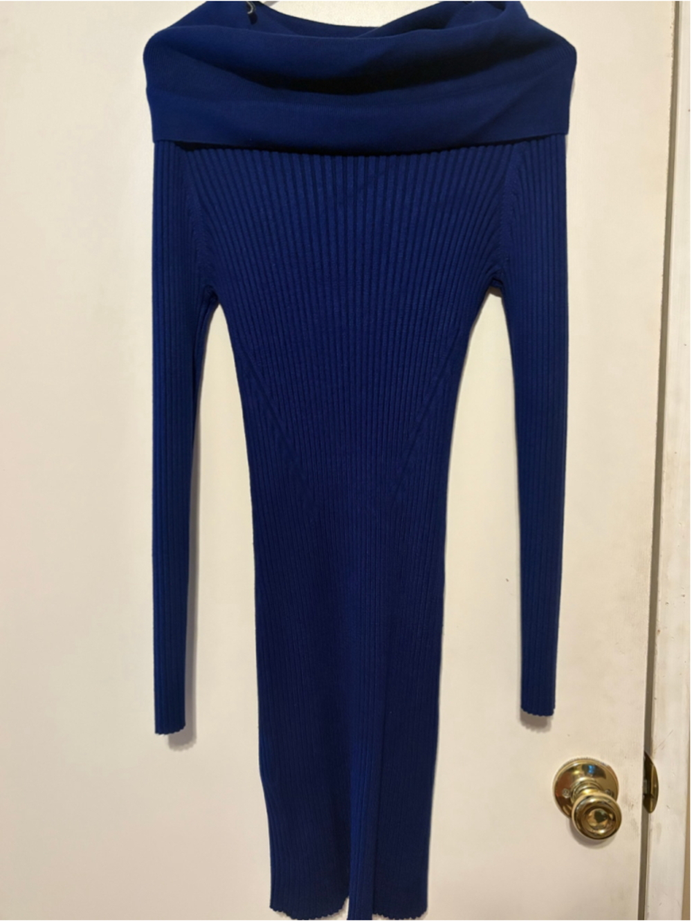 Women's Unbranded Blue Ribbed Off-Shoulder Midi Dress Size L